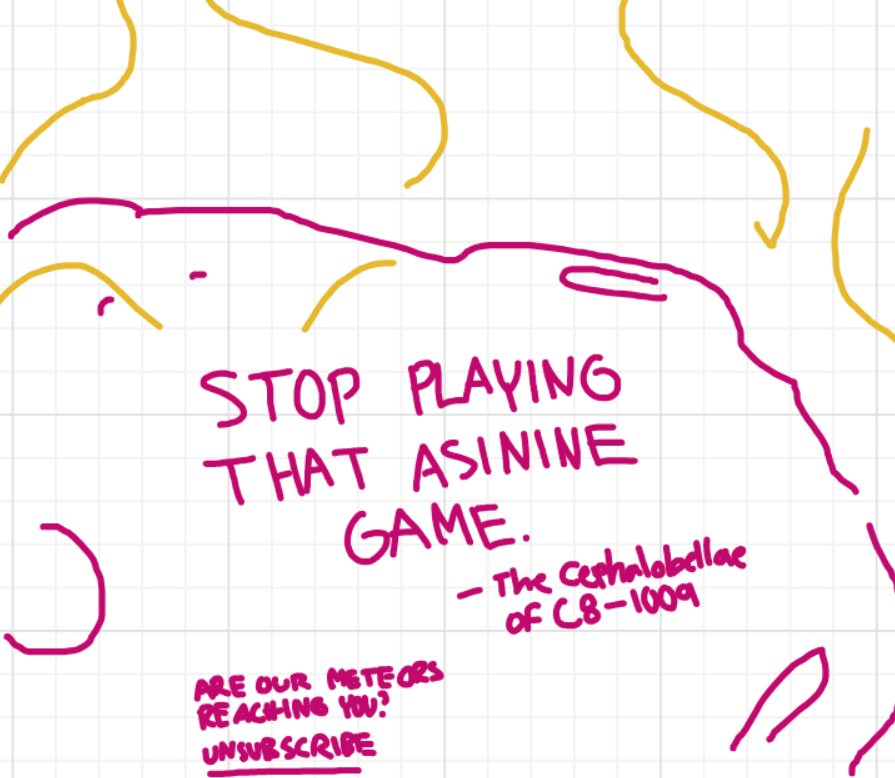 A panel from I've Been Everywhere, Man, episode nine of the Board Boards object show by Furretwalk/WalkingFurret.